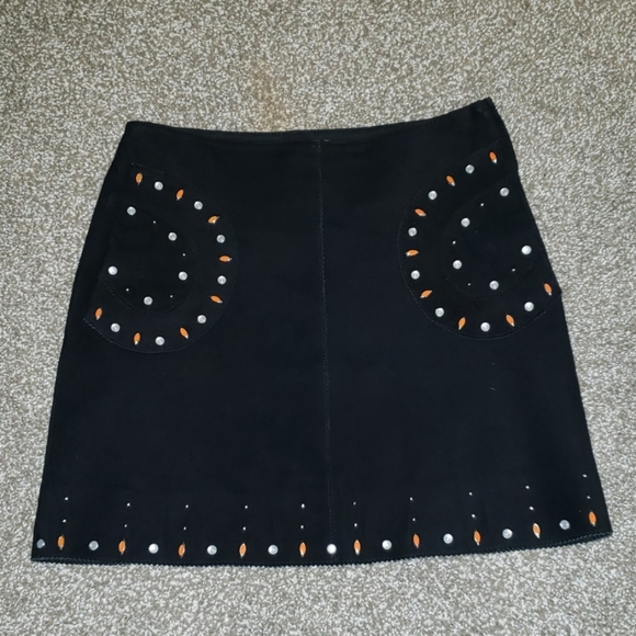 Sandro Colorado Studded Suede Skirt sz L 3 Black - Picture 3 of 6